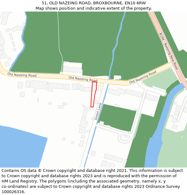 51, OLD NAZEING ROAD, BROXBOURNE, EN10 6RW: Location map and indicative extent of plot