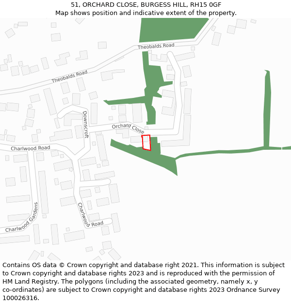 51, ORCHARD CLOSE, BURGESS HILL, RH15 0GF: Location map and indicative extent of plot