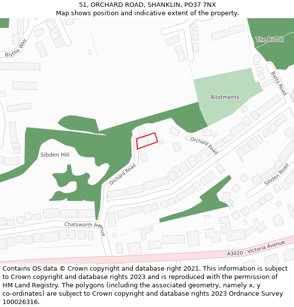 51, ORCHARD ROAD, SHANKLIN, PO37 7NX: Location map and indicative extent of plot