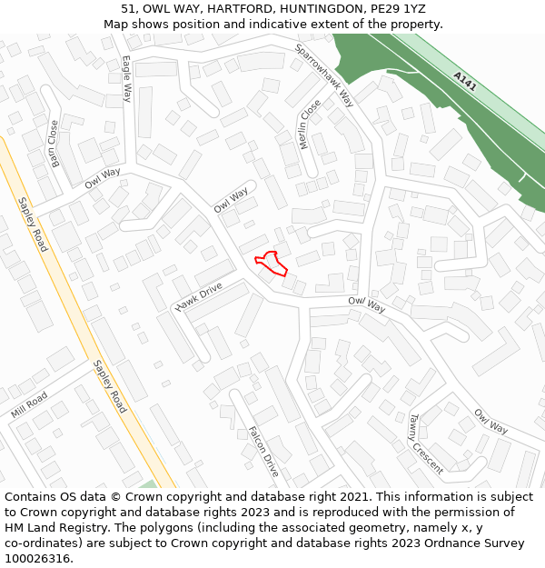 51, OWL WAY, HARTFORD, HUNTINGDON, PE29 1YZ: Location map and indicative extent of plot