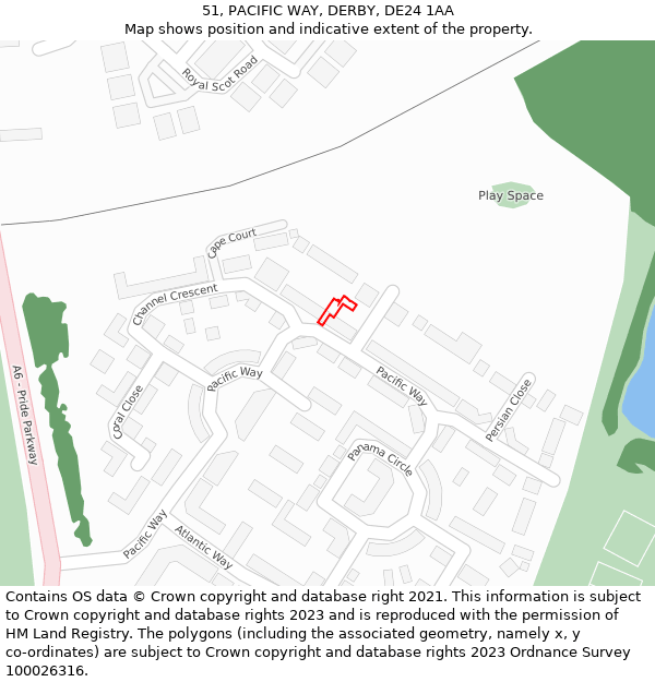 51, PACIFIC WAY, DERBY, DE24 1AA: Location map and indicative extent of plot