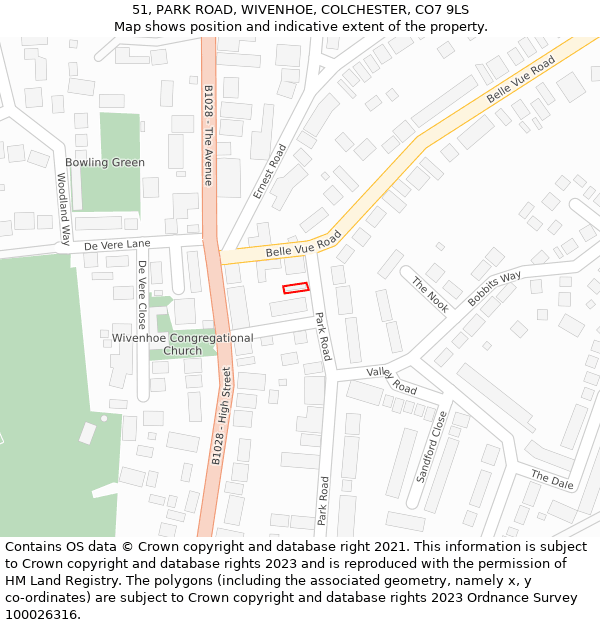 51, PARK ROAD, WIVENHOE, COLCHESTER, CO7 9LS: Location map and indicative extent of plot