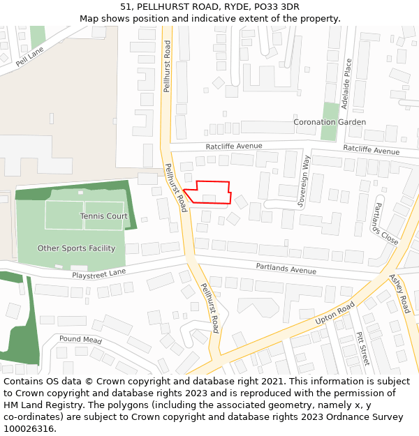 51, PELLHURST ROAD, RYDE, PO33 3DR: Location map and indicative extent of plot