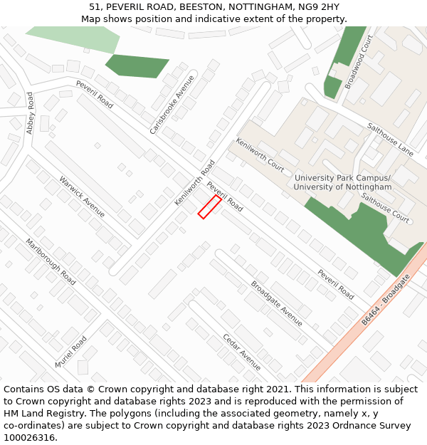 51, PEVERIL ROAD, BEESTON, NOTTINGHAM, NG9 2HY: Location map and indicative extent of plot