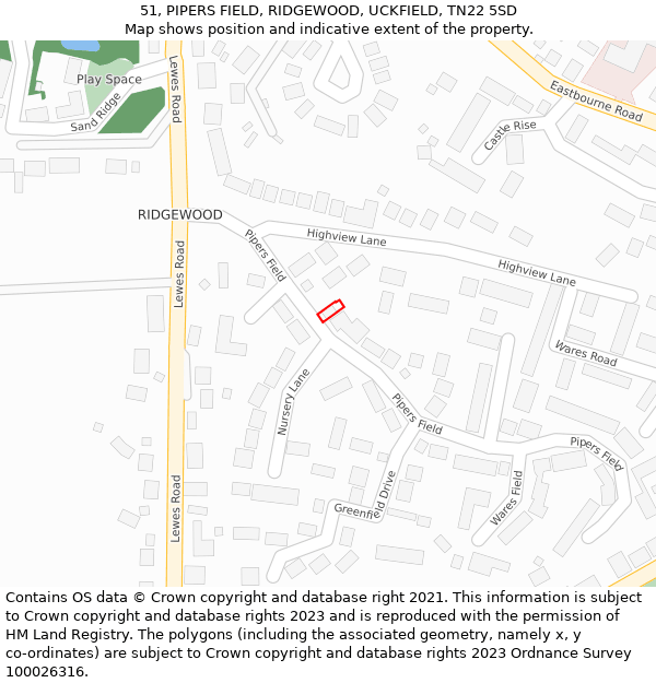 51, PIPERS FIELD, RIDGEWOOD, UCKFIELD, TN22 5SD: Location map and indicative extent of plot