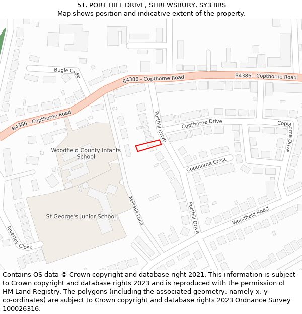 51, PORT HILL DRIVE, SHREWSBURY, SY3 8RS: Location map and indicative extent of plot