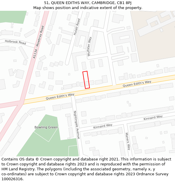 51, QUEEN EDITHS WAY, CAMBRIDGE, CB1 8PJ: Location map and indicative extent of plot