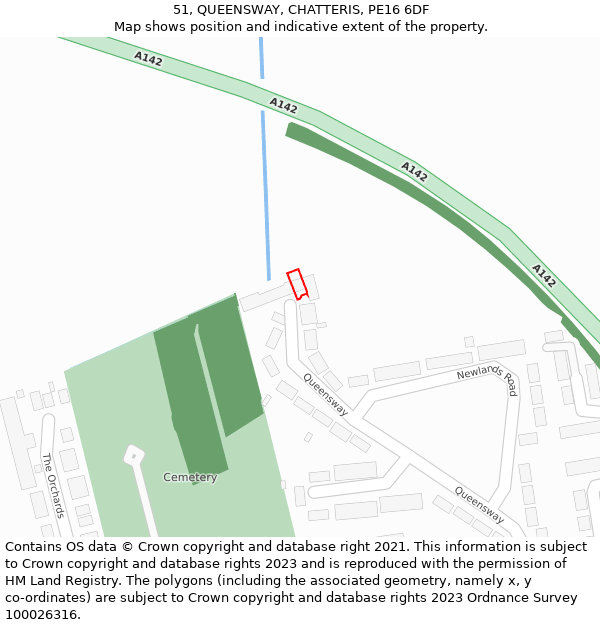 51, QUEENSWAY, CHATTERIS, PE16 6DF: Location map and indicative extent of plot
