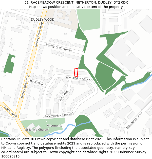 51, RACEMEADOW CRESCENT, NETHERTON, DUDLEY, DY2 0DX: Location map and indicative extent of plot