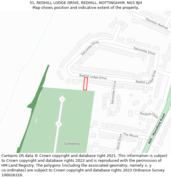 51, REDHILL LODGE DRIVE, REDHILL, NOTTINGHAM, NG5 8JH: Location map and indicative extent of plot