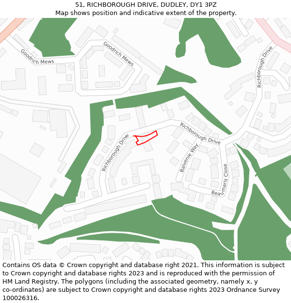 51, RICHBOROUGH DRIVE, DUDLEY, DY1 3PZ: Location map and indicative extent of plot
