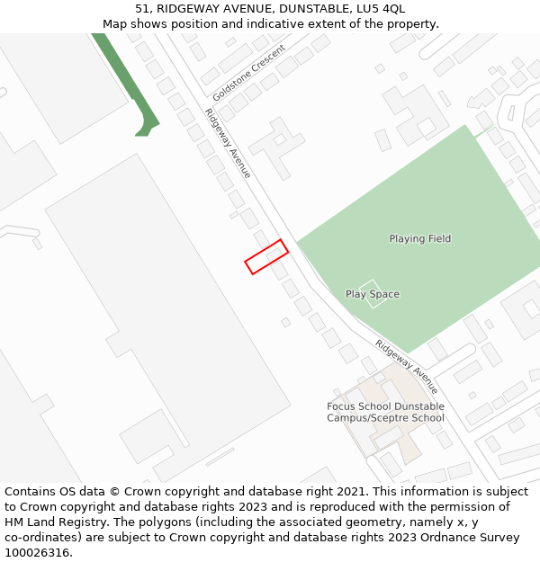 51, RIDGEWAY AVENUE, DUNSTABLE, LU5 4QL: Location map and indicative extent of plot