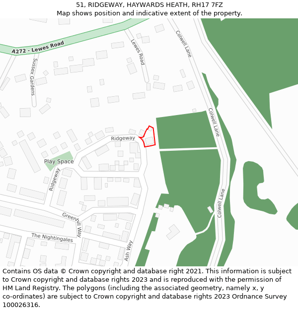 51, RIDGEWAY, HAYWARDS HEATH, RH17 7FZ: Location map and indicative extent of plot