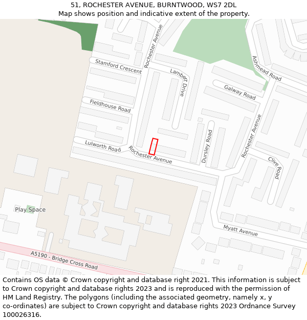 51, ROCHESTER AVENUE, BURNTWOOD, WS7 2DL: Location map and indicative extent of plot