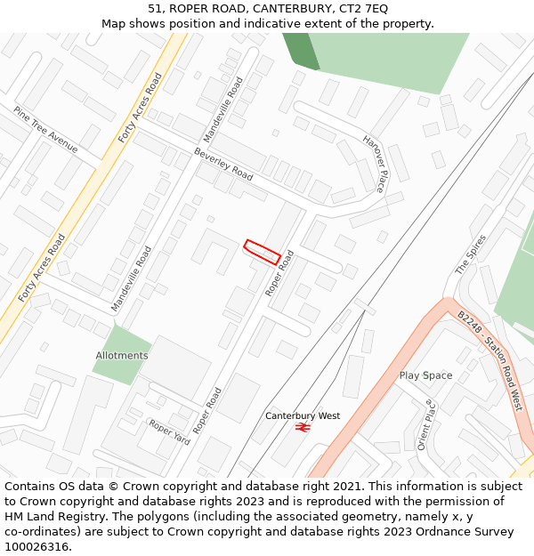 51, ROPER ROAD, CANTERBURY, CT2 7EQ: Location map and indicative extent of plot