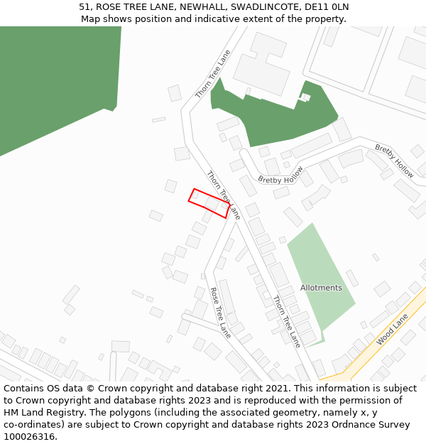 51, ROSE TREE LANE, NEWHALL, SWADLINCOTE, DE11 0LN: Location map and indicative extent of plot