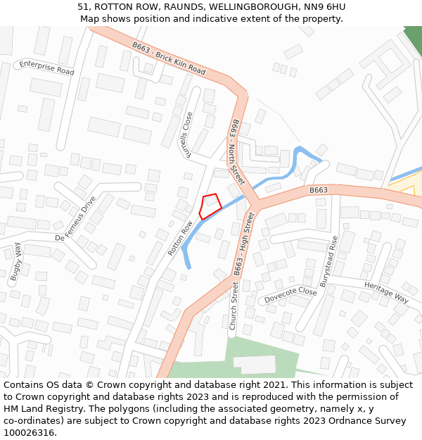 51, ROTTON ROW, RAUNDS, WELLINGBOROUGH, NN9 6HU: Location map and indicative extent of plot