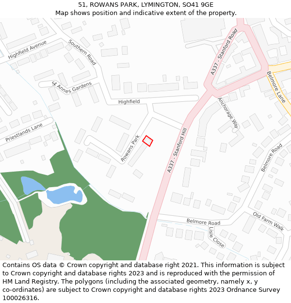 51, ROWANS PARK, LYMINGTON, SO41 9GE: Location map and indicative extent of plot