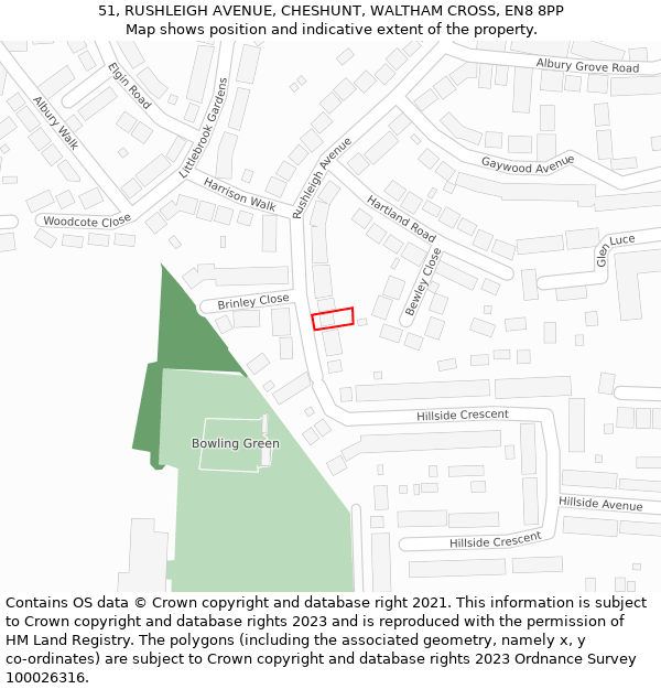 51, RUSHLEIGH AVENUE, CHESHUNT, WALTHAM CROSS, EN8 8PP: Location map and indicative extent of plot