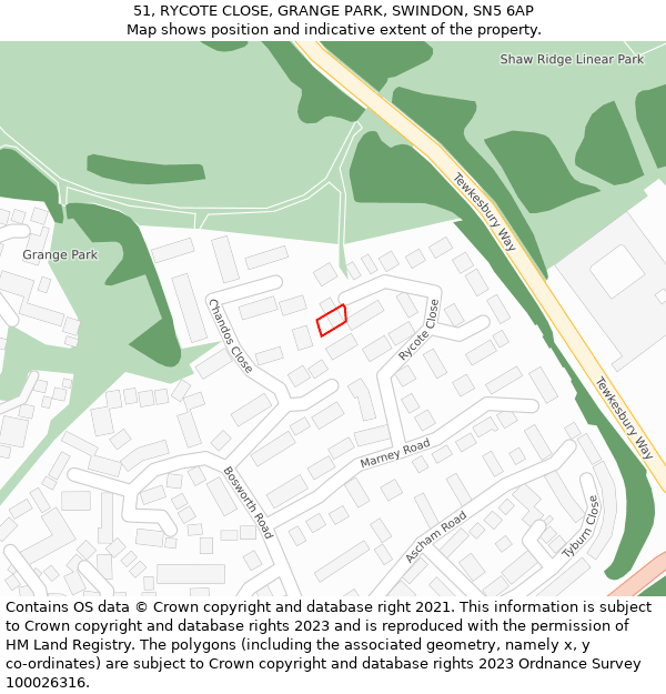 51, RYCOTE CLOSE, GRANGE PARK, SWINDON, SN5 6AP: Location map and indicative extent of plot