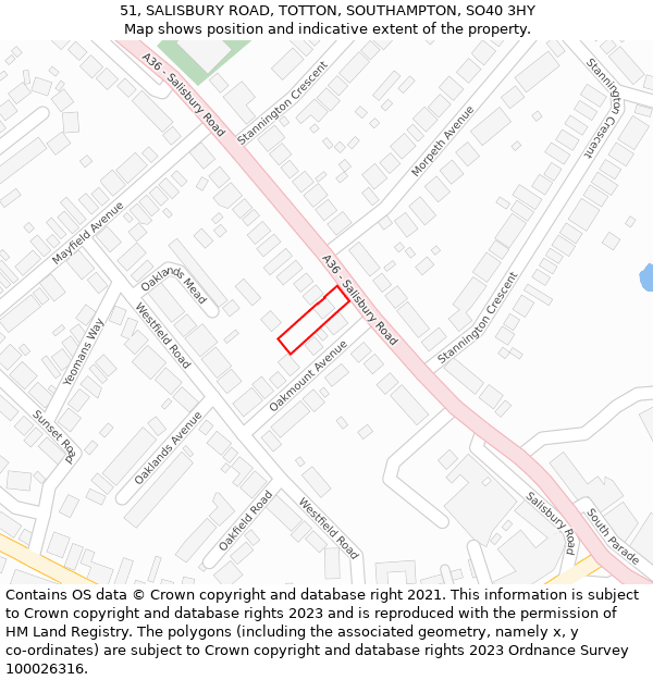 51, SALISBURY ROAD, TOTTON, SOUTHAMPTON, SO40 3HY: Location map and indicative extent of plot