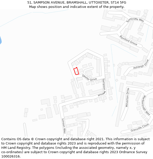 51, SAMPSON AVENUE, BRAMSHALL, UTTOXETER, ST14 5FG: Location map and indicative extent of plot