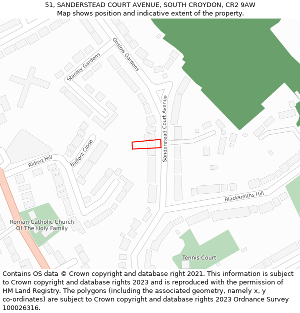 51, SANDERSTEAD COURT AVENUE, SOUTH CROYDON, CR2 9AW: Location map and indicative extent of plot