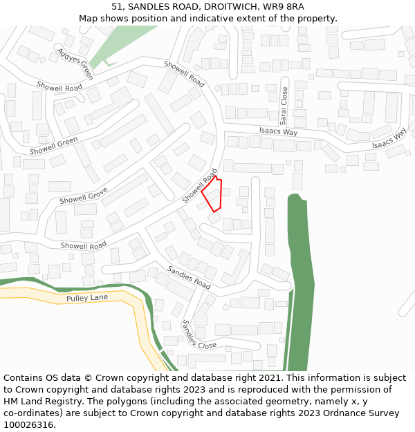 51, SANDLES ROAD, DROITWICH, WR9 8RA: Location map and indicative extent of plot