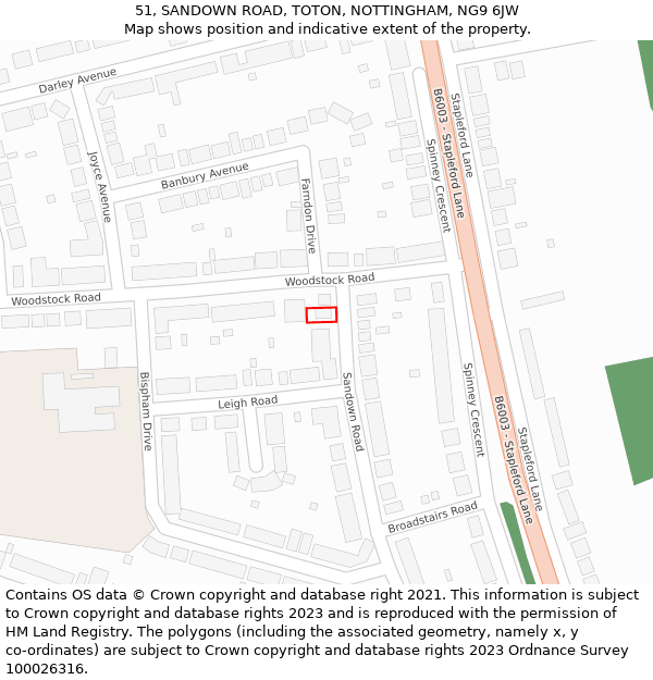 51, SANDOWN ROAD, TOTON, NOTTINGHAM, NG9 6JW: Location map and indicative extent of plot