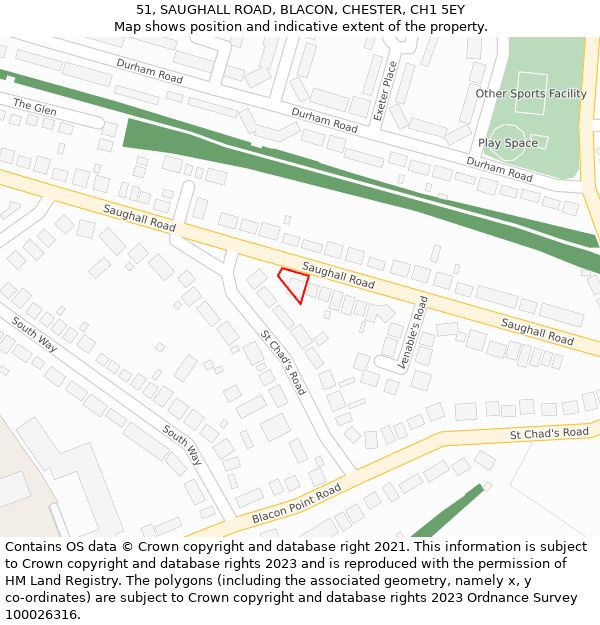 51, SAUGHALL ROAD, BLACON, CHESTER, CH1 5EY: Location map and indicative extent of plot