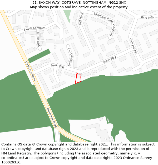 51, SAXON WAY, COTGRAVE, NOTTINGHAM, NG12 3NX: Location map and indicative extent of plot