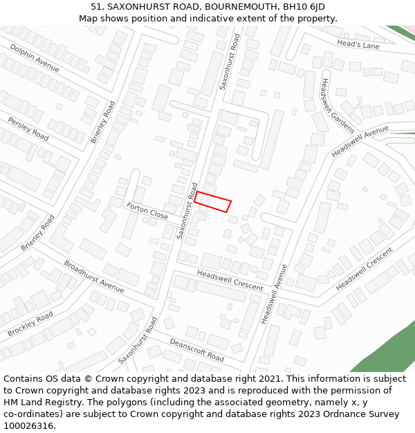 51, SAXONHURST ROAD, BOURNEMOUTH, BH10 6JD: Location map and indicative extent of plot