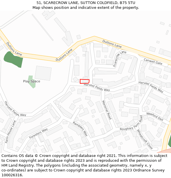 51, SCARECROW LANE, SUTTON COLDFIELD, B75 5TU: Location map and indicative extent of plot
