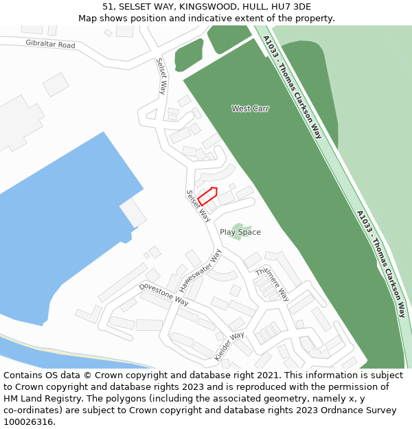 51, SELSET WAY, KINGSWOOD, HULL, HU7 3DE: Location map and indicative extent of plot