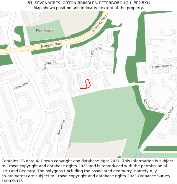 51, SEVENACRES, ORTON BRIMBLES, PETERBOROUGH, PE2 5XH: Location map and indicative extent of plot