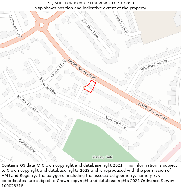 51, SHELTON ROAD, SHREWSBURY, SY3 8SU: Location map and indicative extent of plot