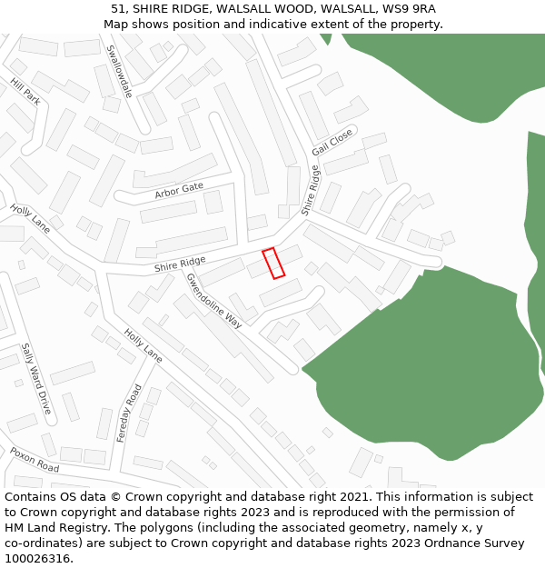 51, SHIRE RIDGE, WALSALL WOOD, WALSALL, WS9 9RA: Location map and indicative extent of plot