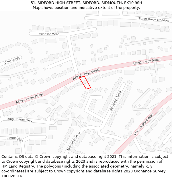 51, SIDFORD HIGH STREET, SIDFORD, SIDMOUTH, EX10 9SH: Location map and indicative extent of plot