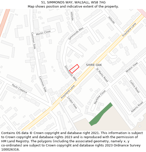 51, SIMMONDS WAY, WALSALL, WS8 7AG: Location map and indicative extent of plot