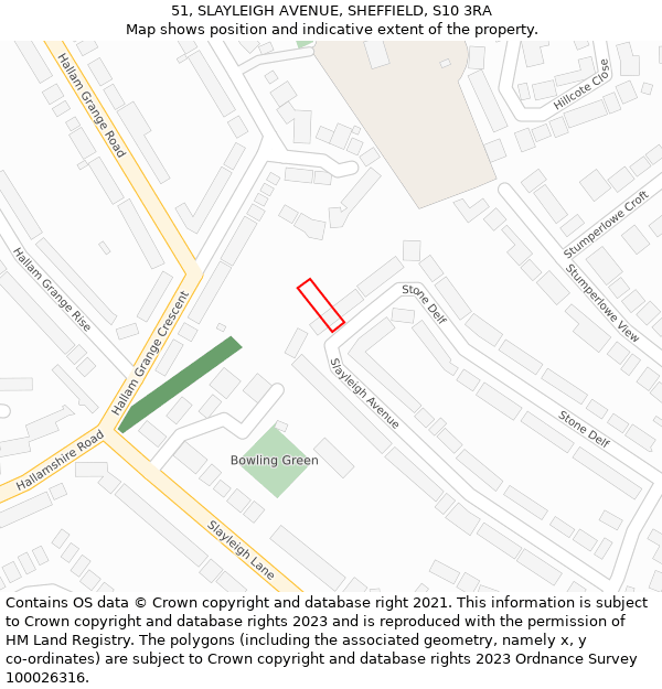 51, SLAYLEIGH AVENUE, SHEFFIELD, S10 3RA: Location map and indicative extent of plot