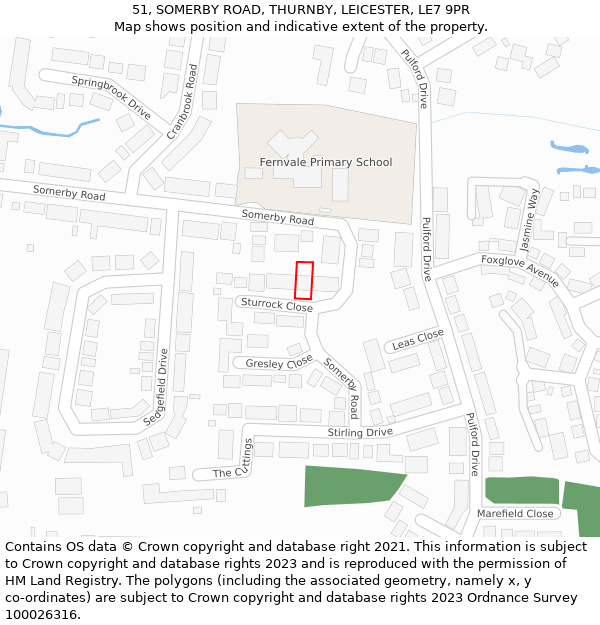 51, SOMERBY ROAD, THURNBY, LEICESTER, LE7 9PR: Location map and indicative extent of plot