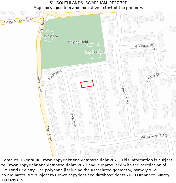 51, SOUTHLANDS, SWAFFHAM, PE37 7PF: Location map and indicative extent of plot