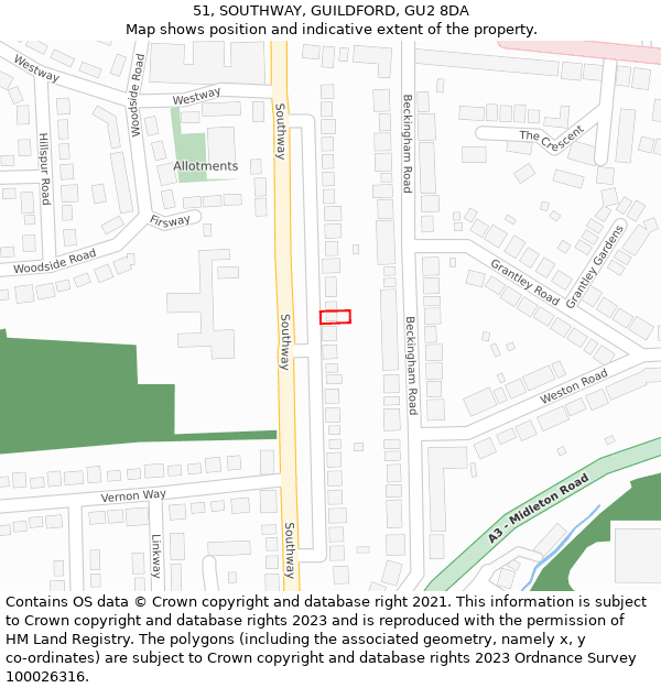 51, SOUTHWAY, GUILDFORD, GU2 8DA: Location map and indicative extent of plot