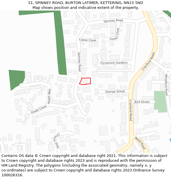 51, SPINNEY ROAD, BURTON LATIMER, KETTERING, NN15 5ND: Location map and indicative extent of plot