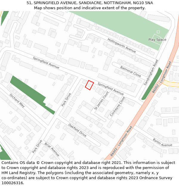 51, SPRINGFIELD AVENUE, SANDIACRE, NOTTINGHAM, NG10 5NA: Location map and indicative extent of plot