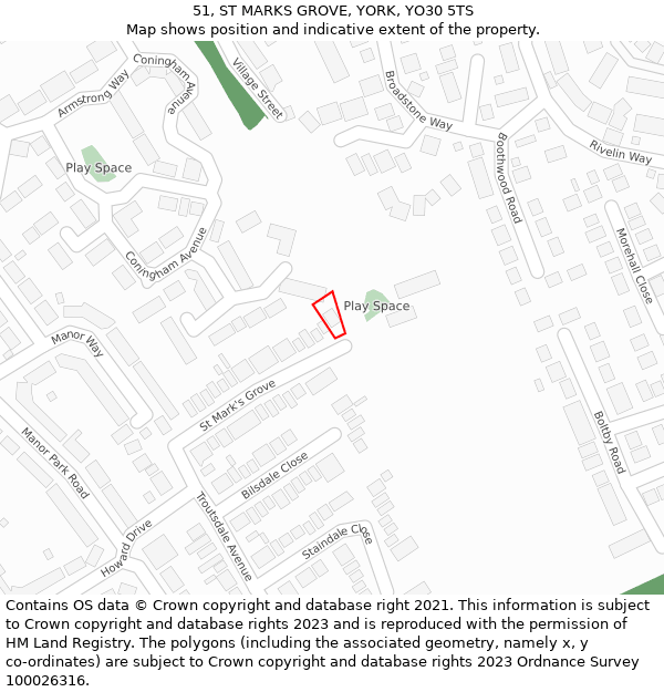 51, ST MARKS GROVE, YORK, YO30 5TS: Location map and indicative extent of plot