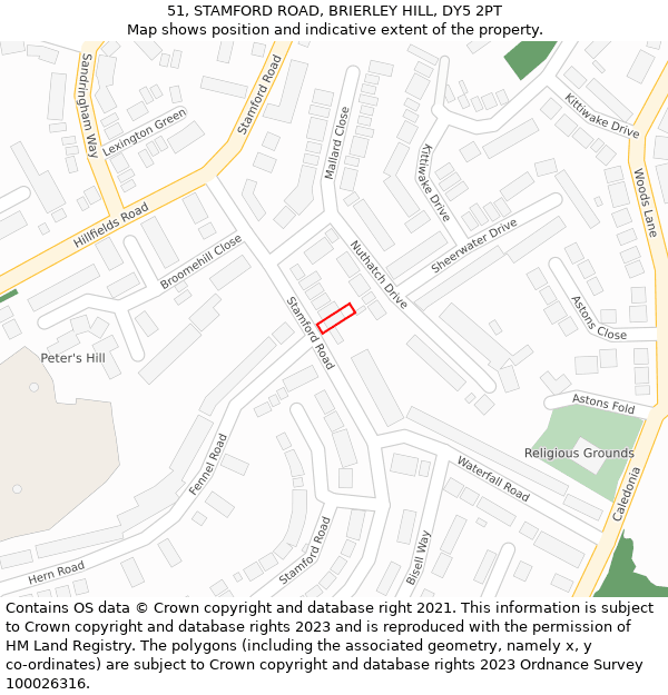 51, STAMFORD ROAD, BRIERLEY HILL, DY5 2PT: Location map and indicative extent of plot