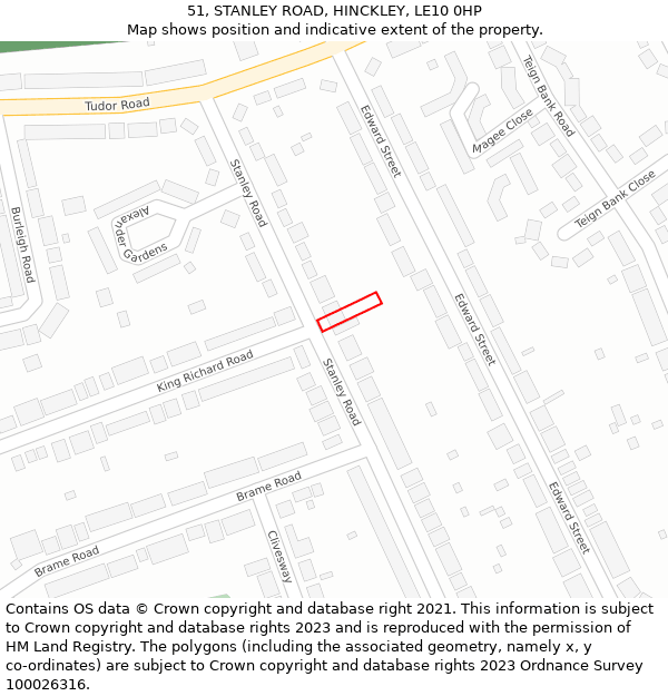 51, STANLEY ROAD, HINCKLEY, LE10 0HP: Location map and indicative extent of plot