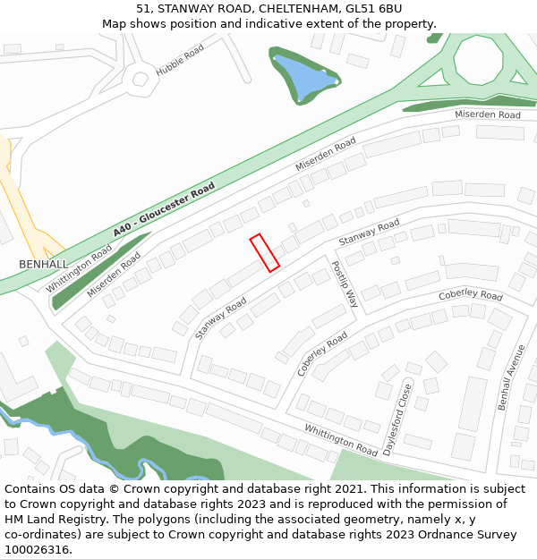 51, STANWAY ROAD, CHELTENHAM, GL51 6BU: Location map and indicative extent of plot