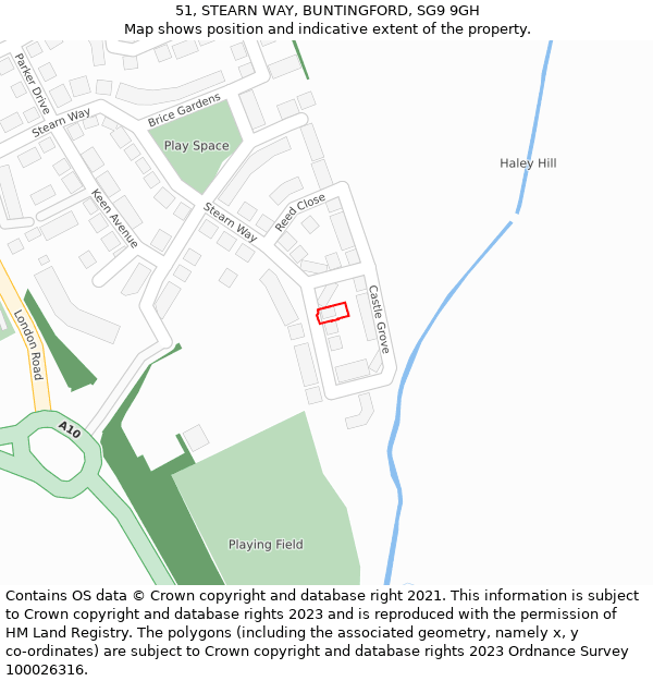 51, STEARN WAY, BUNTINGFORD, SG9 9GH: Location map and indicative extent of plot